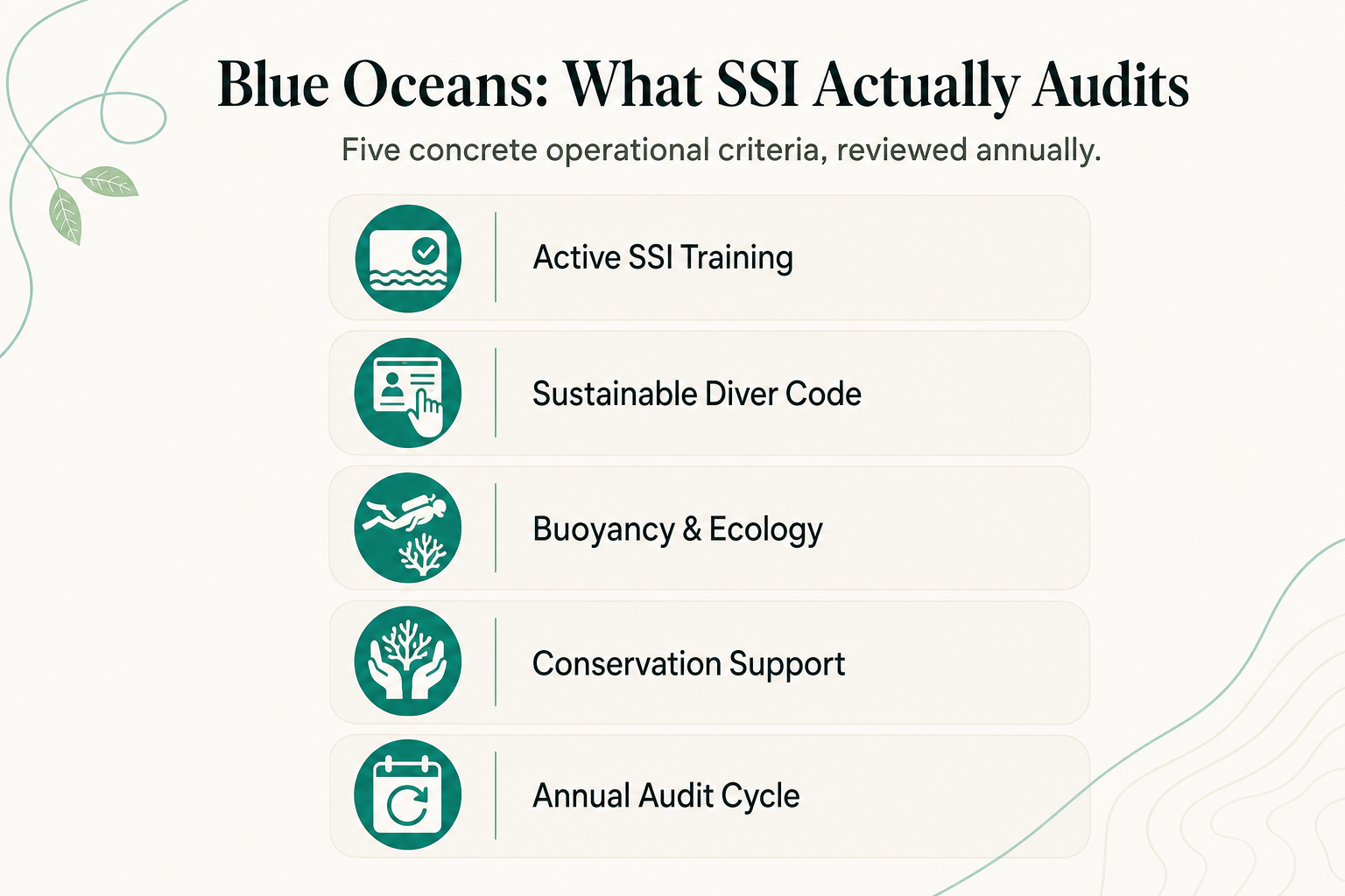 Certificación Blue Oceans Explicada: Qué Audita Realmente en un Centro de Buceo en Indonesia - infografía