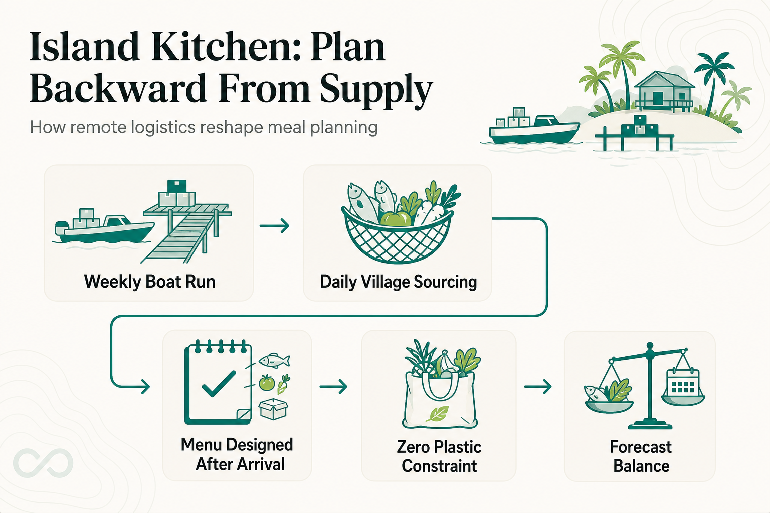 How Gourmet Meal Planning Works on a Remote Island: Behind Reconnect's Full-Board Kitchen - infographic