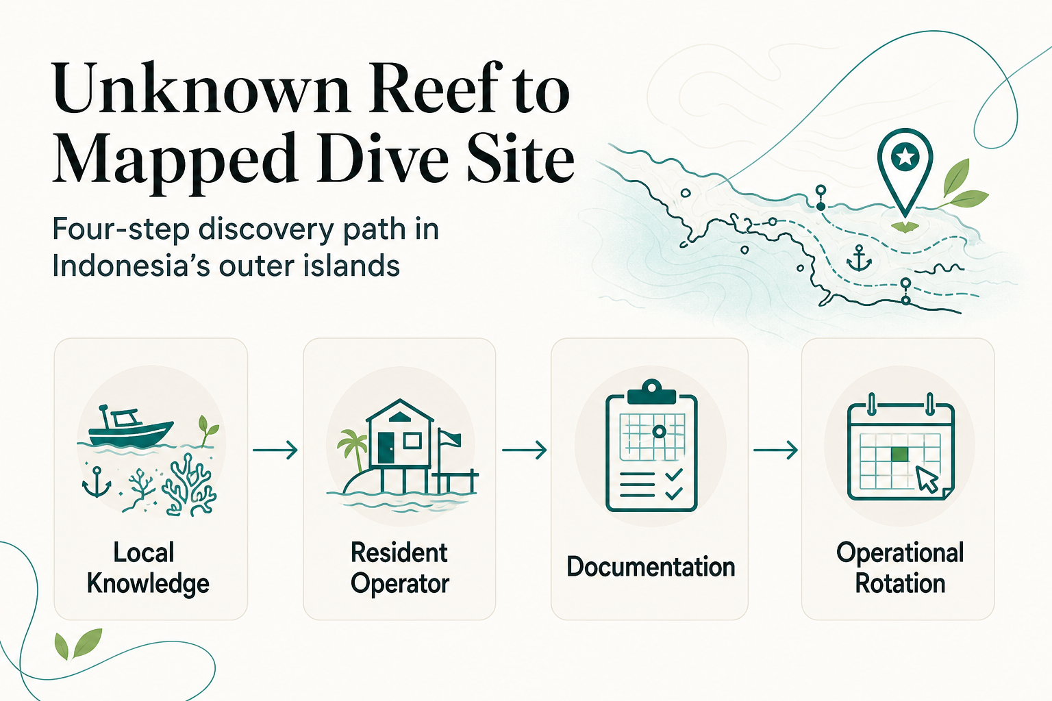 How Indonesia's Remaining Undived Regions Get Discovered: Tracking the Path From Unknown Reef to Dive Map - infographic