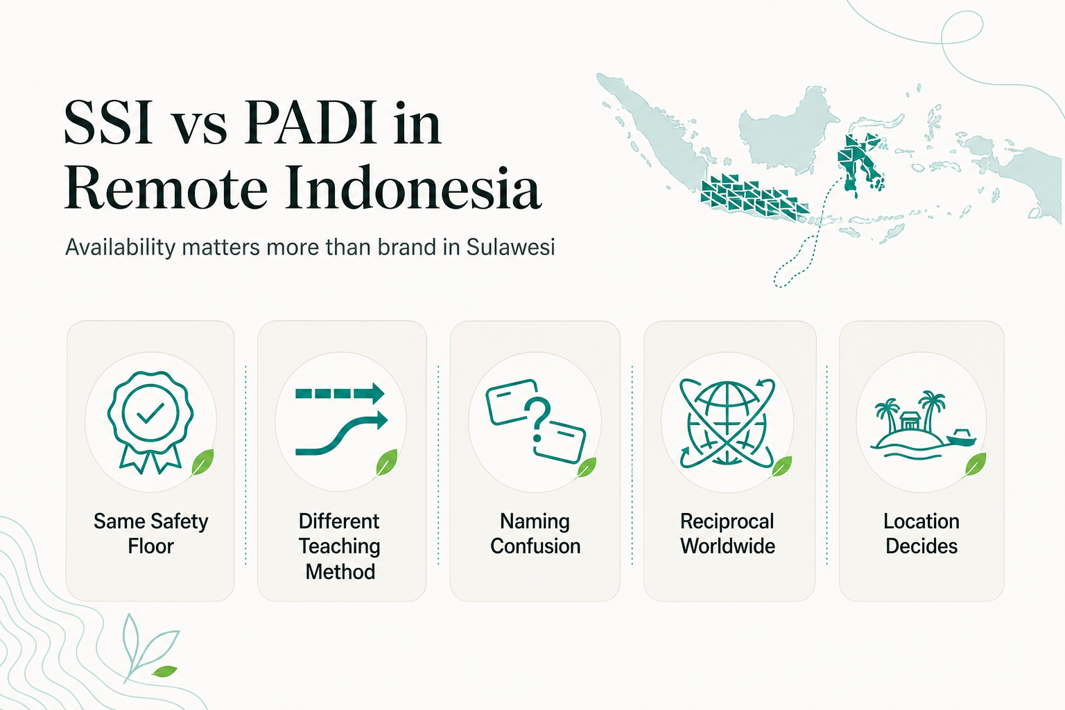 How SSI Courses Compare to PADI for Divers Choosing a Certification Agency in Remote Indonesia - infographic