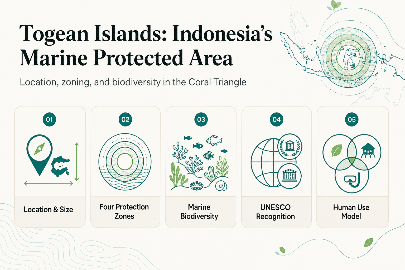 Indonesiens Karte der Meeresschutzgebiete lesen: Wo die Togean Islands unter den Schutzgebieten des Landes eingeordnet werden - Infografik