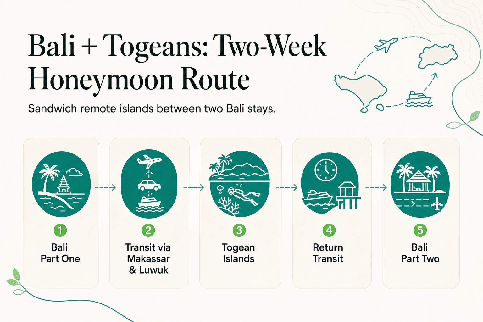 Two Weeks, Two Islands: Pairing Bali With the Togean Islands for a 2026 Indonesia Honeymoon - infographic