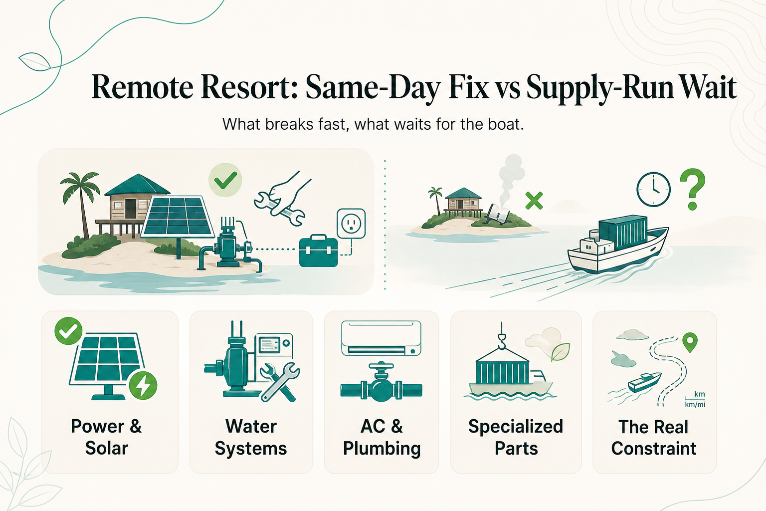 What a 20-Room Resort Can Fix Same-Day vs What It Can't: A Realistic Maintenance Standard for Remote Islands - infographic