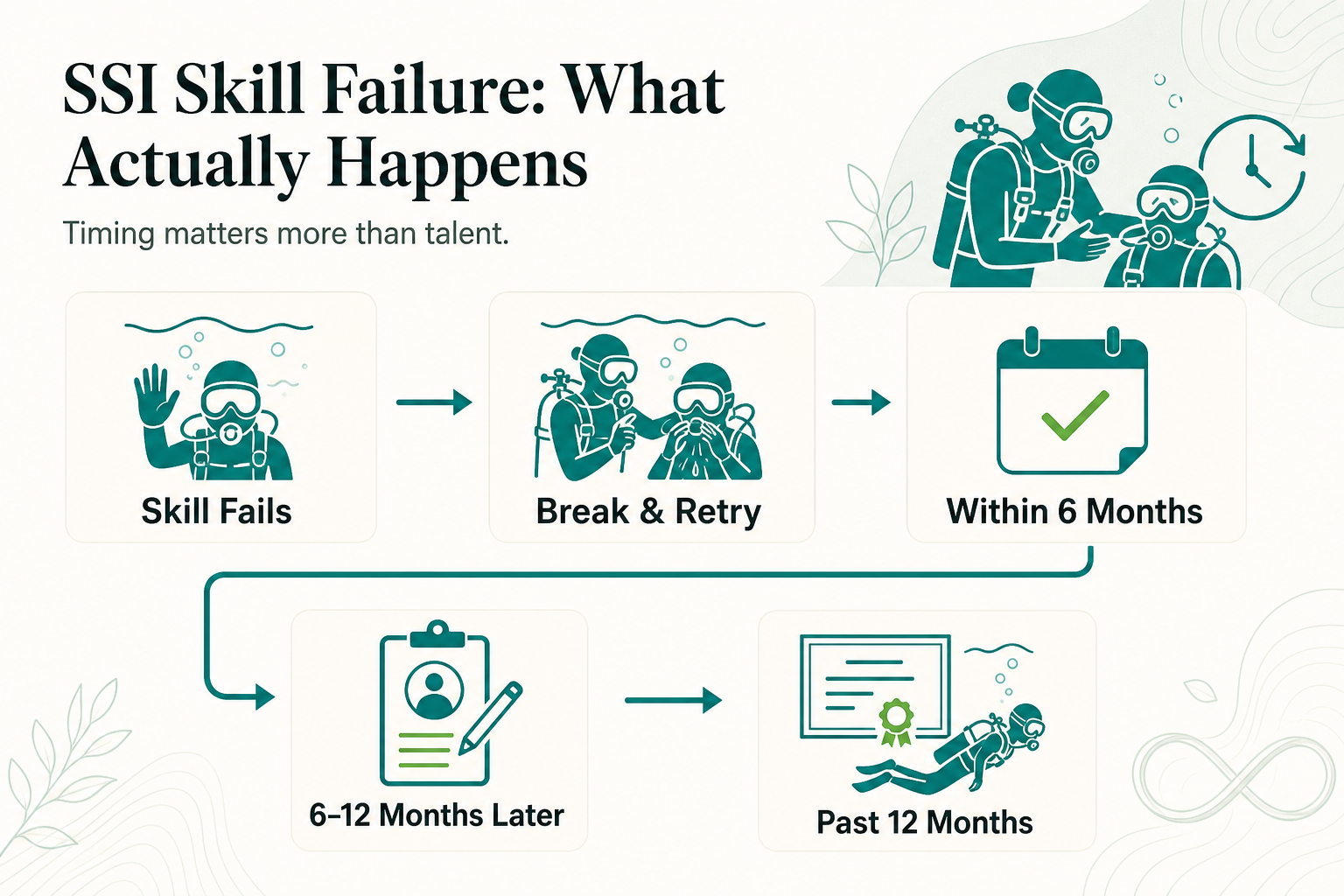 What Happens If You Fail a Skill During SSI Training: Retakes, Timing, and What Instructors Actually Do - infographic