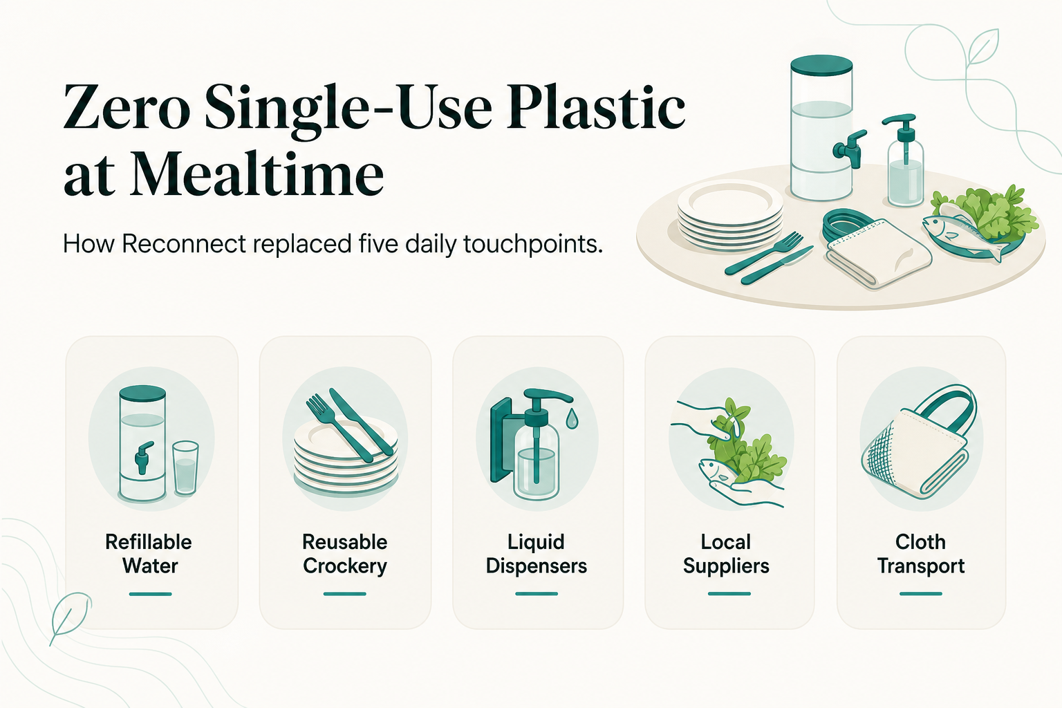 Come appare lo zero rifiuti plastici monouso all'ora dei pasti: Riutilizzabili, Ricariche e Scelte dei Fornitori nelle Isole Togean - infografica